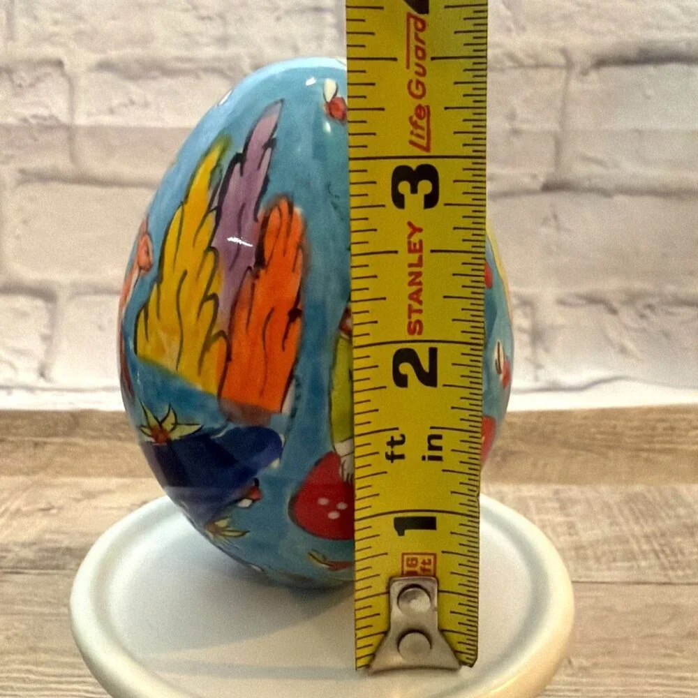 Hand-Painted Turkish Ceramic Pottery Egg Istanbul Grand Bazaar Blue Folk Art VTG - Picture 6 of 13